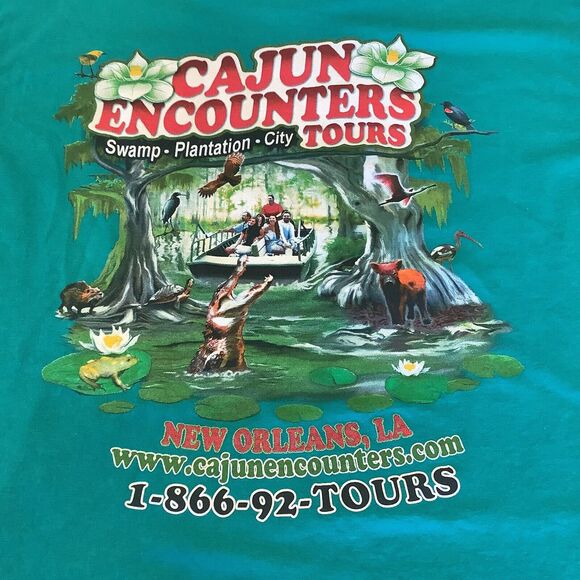 Cajun Encounters Tour Co T-Shirt Size Medium Womens Green New Orleans Alligators - Picture 9 of 11